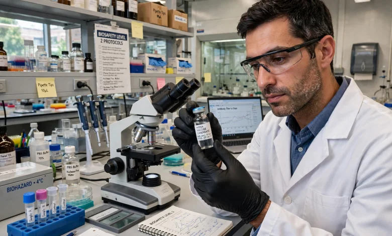 Laboratory researcher preparing a personalised cancer vaccine sample