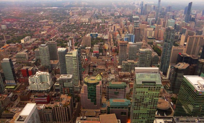 City towers carrying network equipment